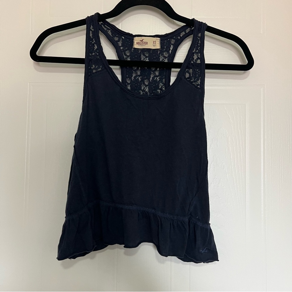 Hollister Women's Dark Blue Lace Tank Top